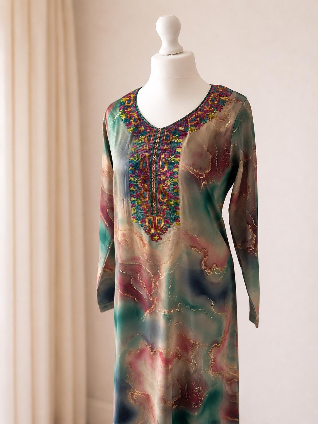 Gandoura Jawhara Satin Blue/Pink