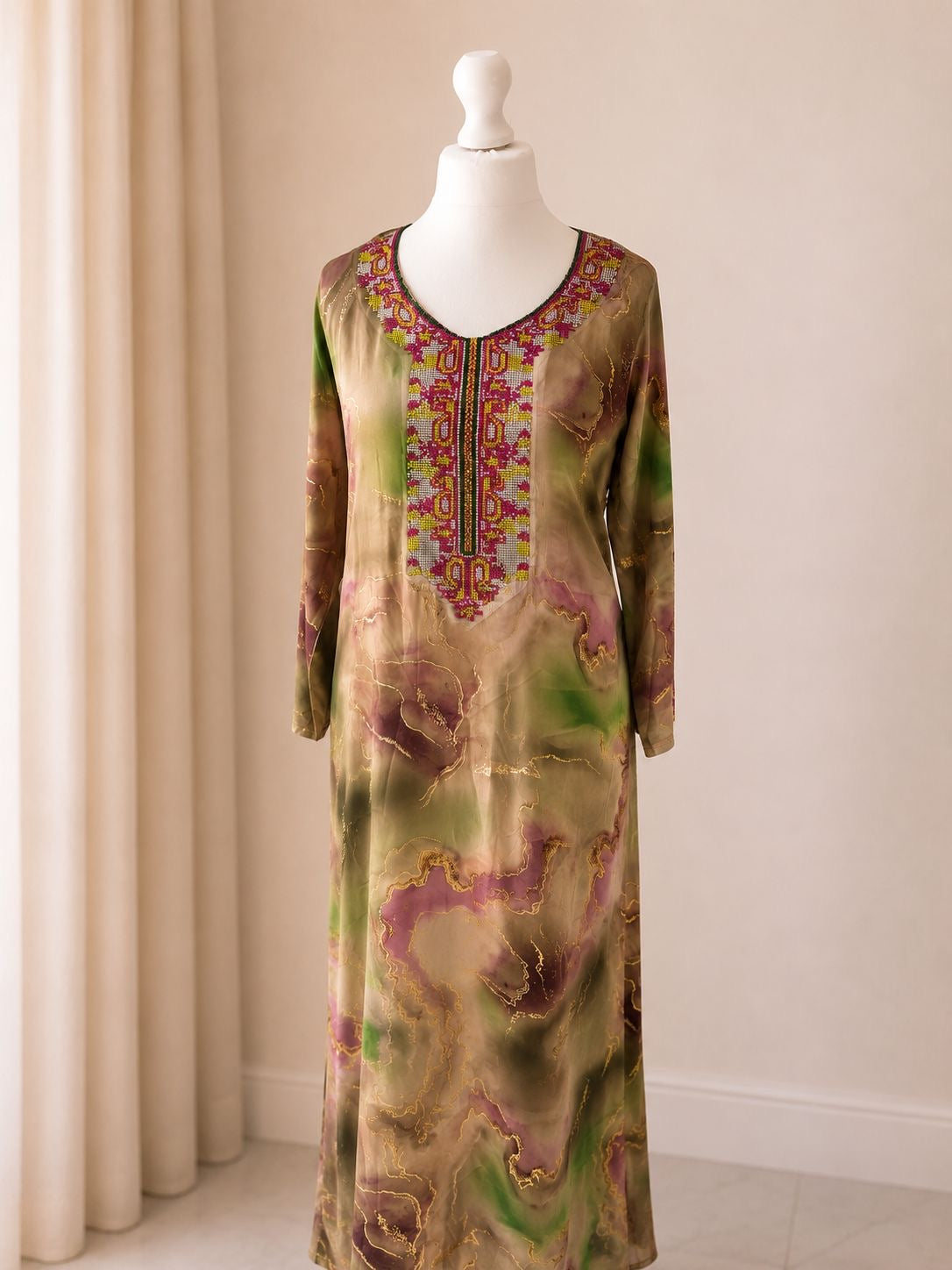 Gandoura Jawhara Satin Green/Purple