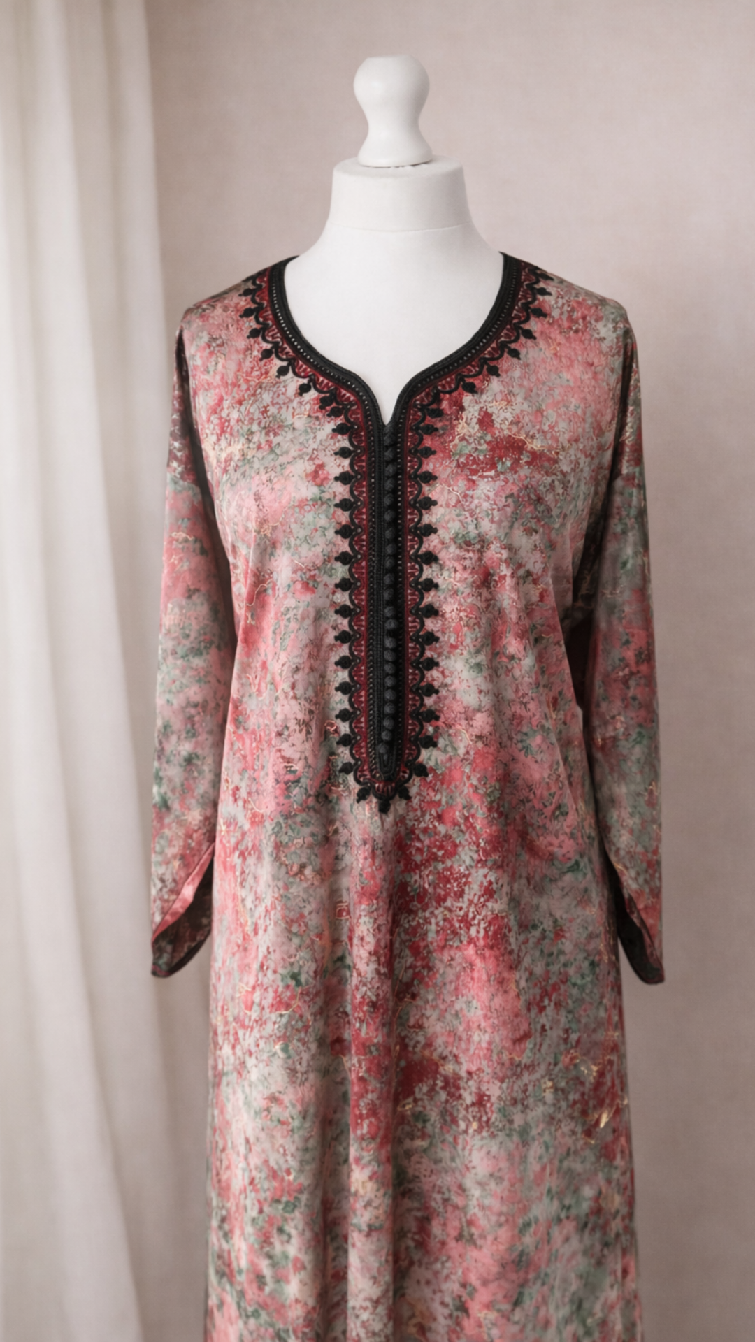 Gandoura Amira Velour Maroon/Green